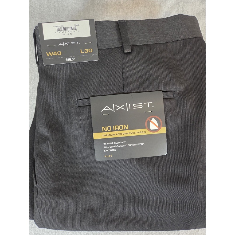 AXIST Mens Premium Performance Dress Pants 40x30 Caviar No Iron Classic Flat NEW